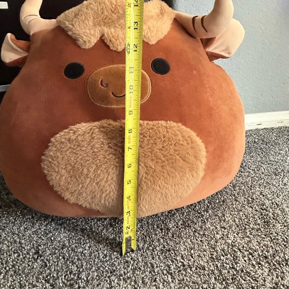 Squishmallows Tan and Cream Bull Accent Pillow